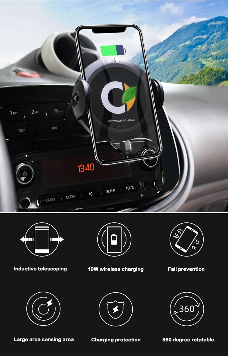 Adapted to Mercedes Benz Smart's new 453 451 wireless charger, car phone holder for automatic wireless charging Wireless charger