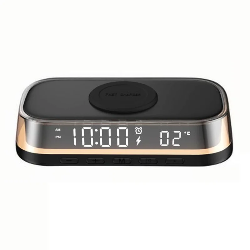 Wireless Charger 15W Multi-Function Desktop Wireless Charger Clock Alarm Thermometer Night Light-AB01