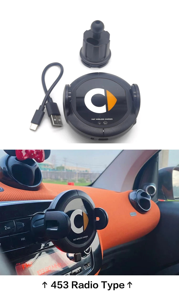 Adapted to Mercedes Benz Smart's new 453 451 wireless charger, car phone holder for automatic wireless charging Wireless charger
