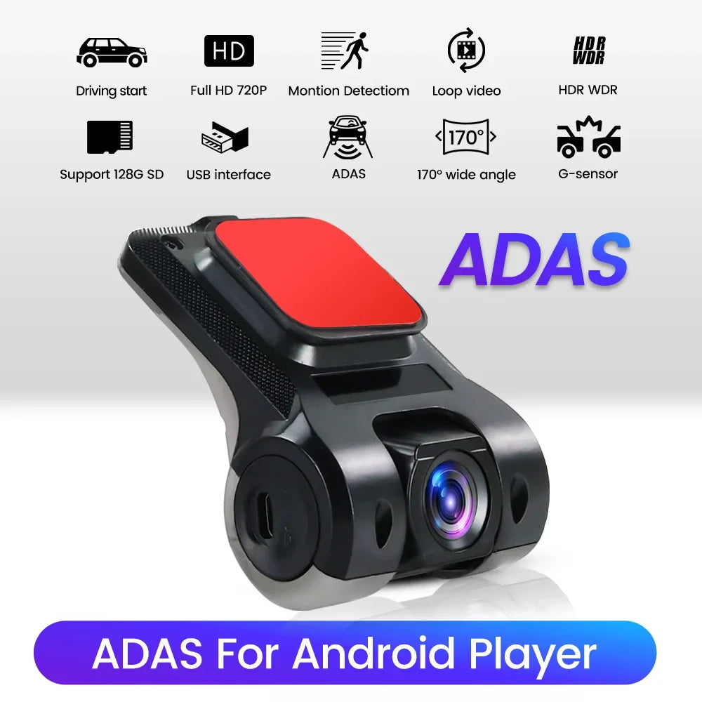 Android Car Radio Dash Cam USB HD 170 Degree Wide Angle Car Camera Recorder Front ADAS Dashcam Android DVR Auto Recorder