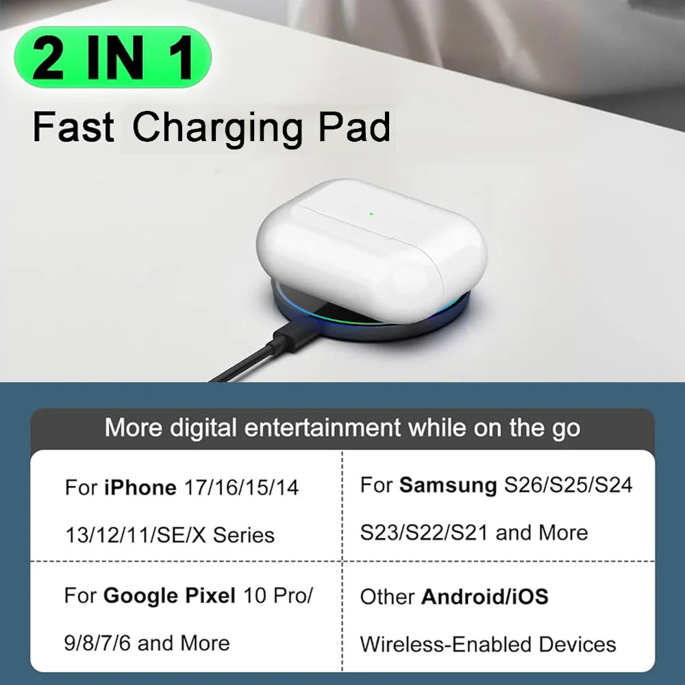Fast Wireless Charger Compact Portable 15W Qi-Certified Wireless Charger Pad, Fast Charging Dock for iPhone & AirPods