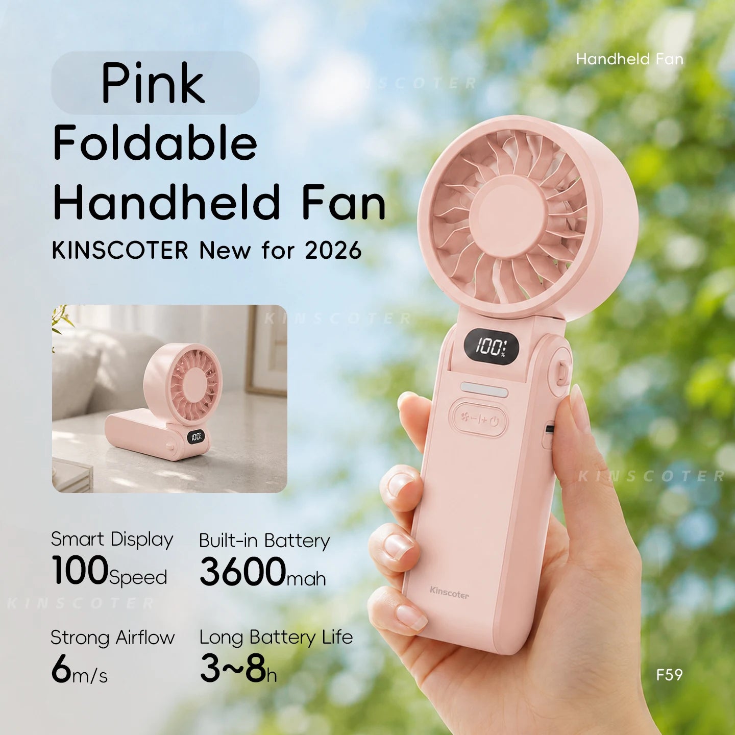 New Portable Handheld Fan 3600mAh USB Foldable Rechargeable Fan 100 Speed Adjustable Outdoor Cooling Fan W/ LED Digital Display