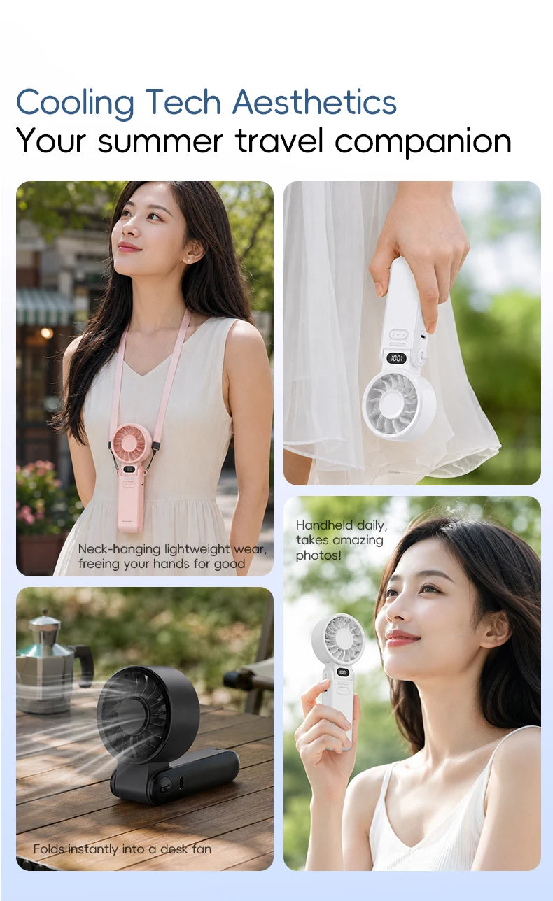 New Portable Handheld Fan 3600mAh USB Foldable Rechargeable Fan 100 Speed Adjustable Outdoor Cooling Fan W/ LED Digital Display