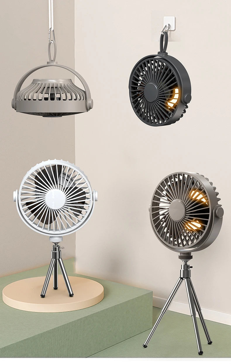 Tripod Stand Desk Air Cooling Blower Rotation Camping Ceiling Fan With Night Light Outdoor USB Chargeable Conditioning Cooler