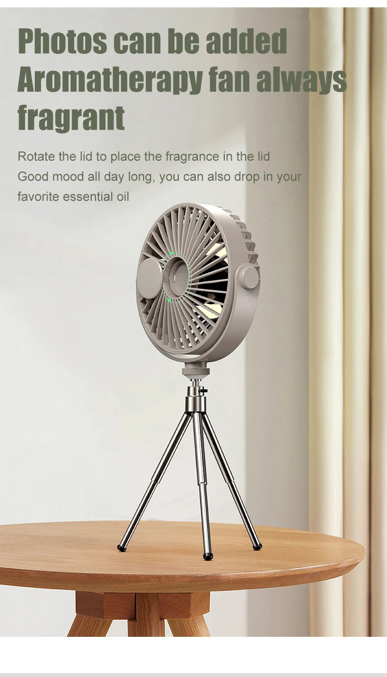 Tripod Stand Desk Air Cooling Blower Rotation Camping Ceiling Fan With Night Light Outdoor USB Chargeable Conditioning Cooler