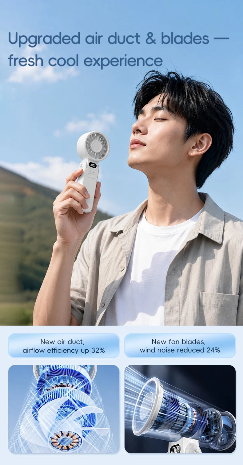 New Portable Handheld Fan 3600mAh USB Foldable Rechargeable Fan 100 Speed Adjustable Outdoor Cooling Fan W/ LED Digital Display