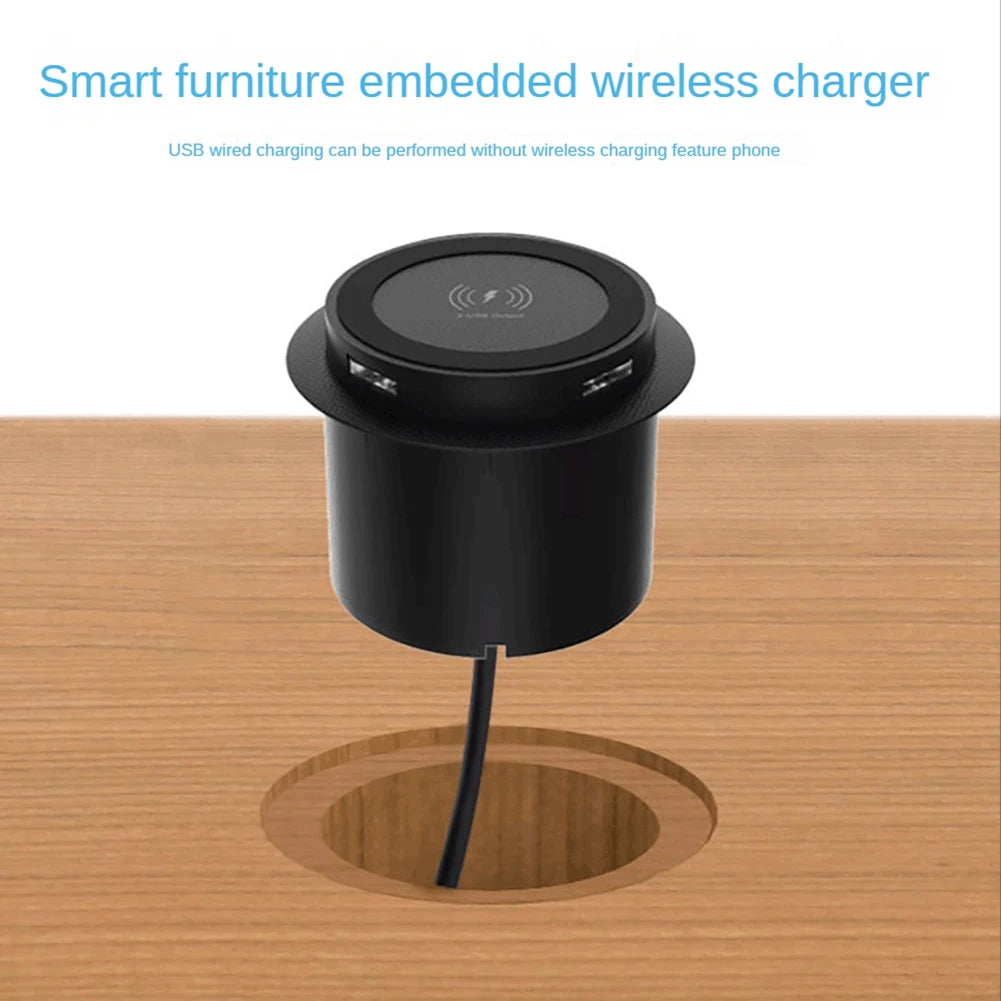 A65I! 10W Fast Wireless Charger Pop-Up Desktop Embedded Fast Wireless Charger with USB Port Universal for Smartphone