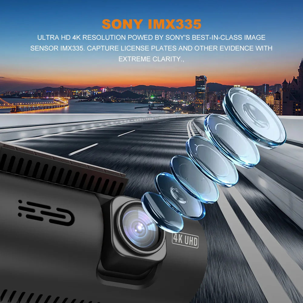 Dash Cam 4K+1080P Dual Dash Car Camera Built-in WiFi GPS 3.19" Screen Car DVR 24H Parking Mode Night Vision Black Box