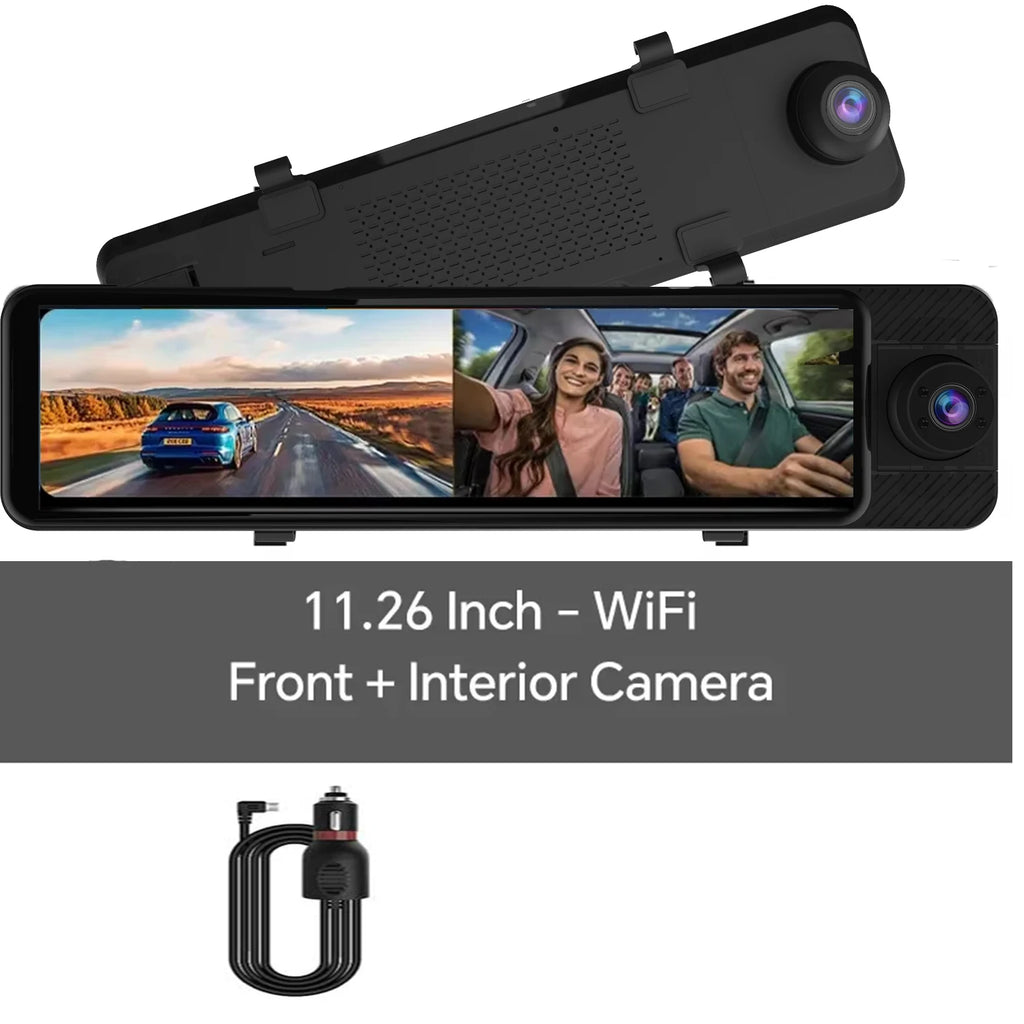 3 Channel Mirror Dash Cam with Front 4K in-Cabin & Rear 1080P Cameras Enhanced Night Vision G-Sensor & Parking Monitor WIFI GPS