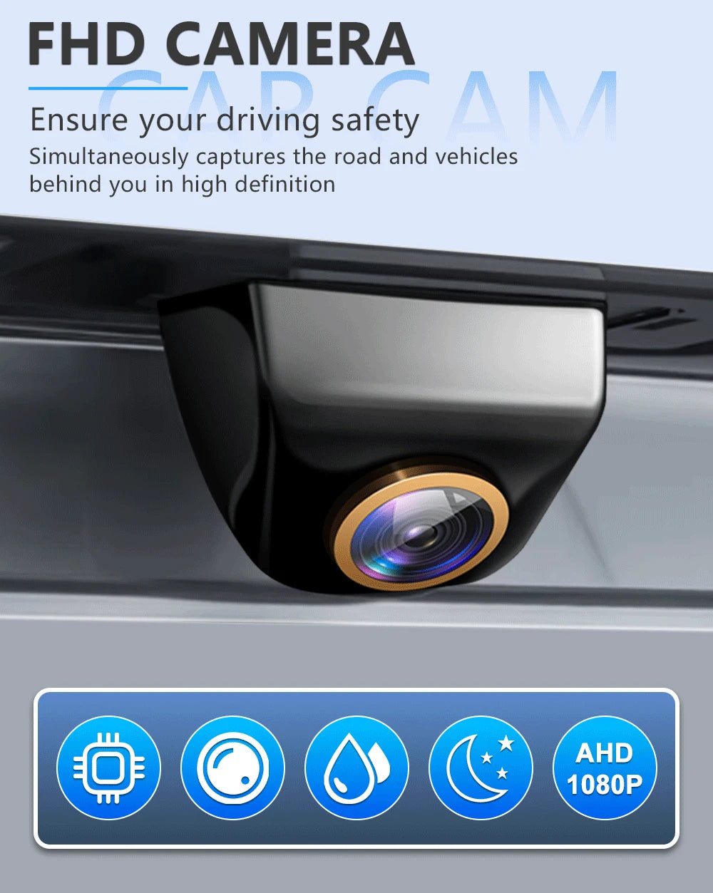 CyberNavi Car Rear View Camera 200° AHD 1920x1080P Fisheye Golden Lens Full HDR Night Vision Vehicle Rear Reversing Front Camera