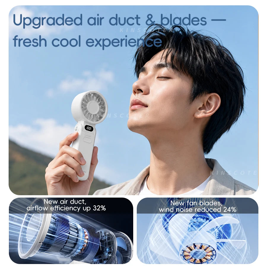 New Portable Handheld Fan 3600mAh USB Foldable Rechargeable Fan 100 Speed Adjustable Outdoor Cooling Fan W/ LED Digital Display