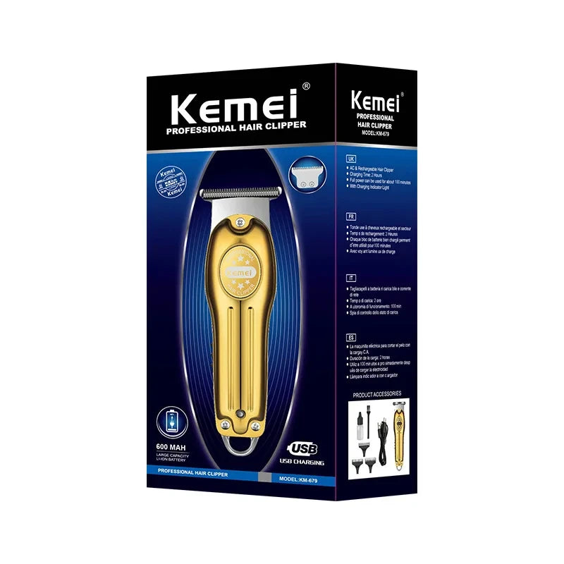 Wholesale Electric Gold Silver Color Hair Trimmer Kemei KM-679 USB Charging Mini LCD Light Carving Scissors Hair Clipper