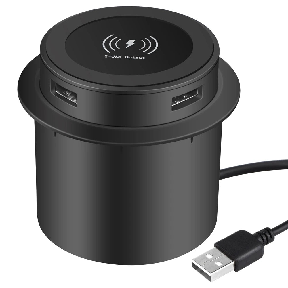 A65I! 10W Fast Wireless Charger Pop-Up Desktop Embedded Fast Wireless Charger with USB Port Universal for Smartphone