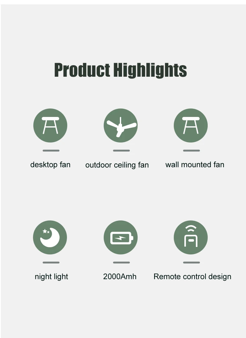 Tripod Stand Desk Air Cooling Blower Rotation Camping Ceiling Fan With Night Light Outdoor USB Chargeable Conditioning Cooler