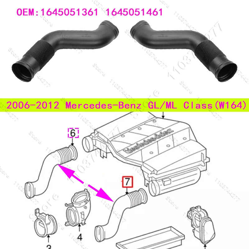 For 2006-2012 Mercedes-Benz GL450 GL550 ML350 ML450 ML500 ML550 (W164) Air Intake Duct Hose 1645051361 1645051461