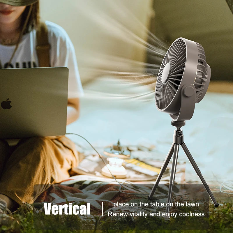 Tripod Stand Desk Air Cooling Blower Rotation Camping Ceiling Fan With Night Light Outdoor USB Chargeable Conditioning Cooler