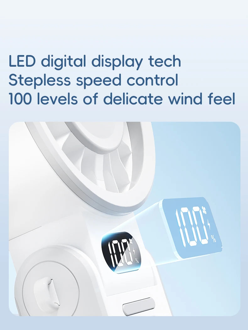 New Portable Handheld Fan 3600mAh USB Foldable Rechargeable Fan 100 Speed Adjustable Outdoor Cooling Fan W/ LED Digital Display