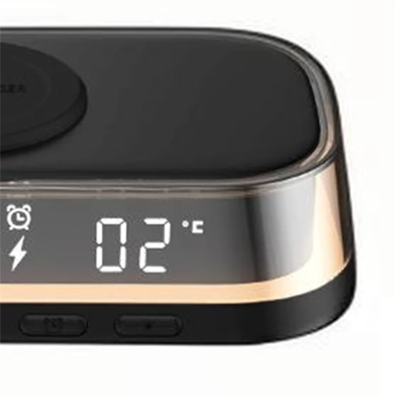 Wireless Charger 15W Multi-Function Desktop Wireless Charger Clock Alarm Thermometer Night Light-AB01
