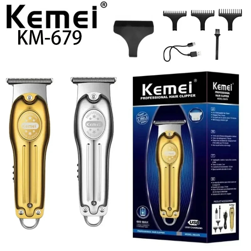Wholesale Electric Gold Silver Color Hair Trimmer Kemei KM-679 USB Charging Mini LCD Light Carving Scissors Hair Clipper