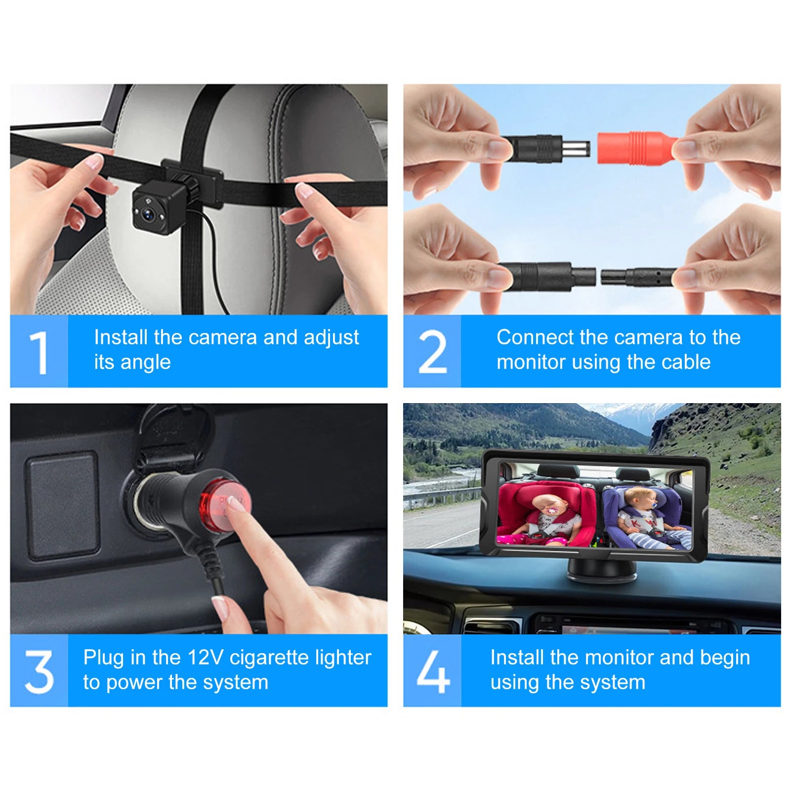 Car Baby Camera Dual Channel 6.8inch 1080P Display with 2 IR Night Vision Camera and 150° Wide View Angle Automotive Baby Camera