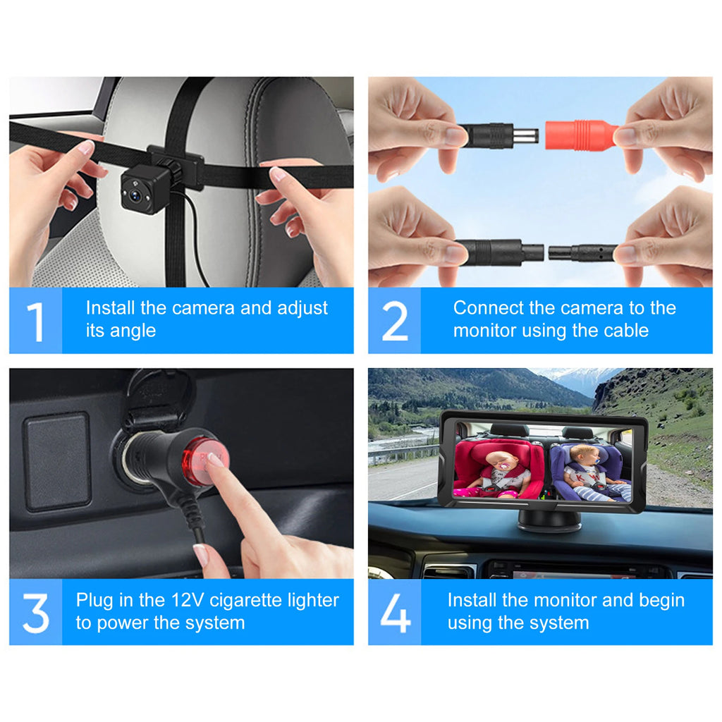 Car Baby Camera Dual Channel 6.8inch 1080P Display with 2 IR Night Vision Camera and 150° Wide View Angle Automotive Baby Camera