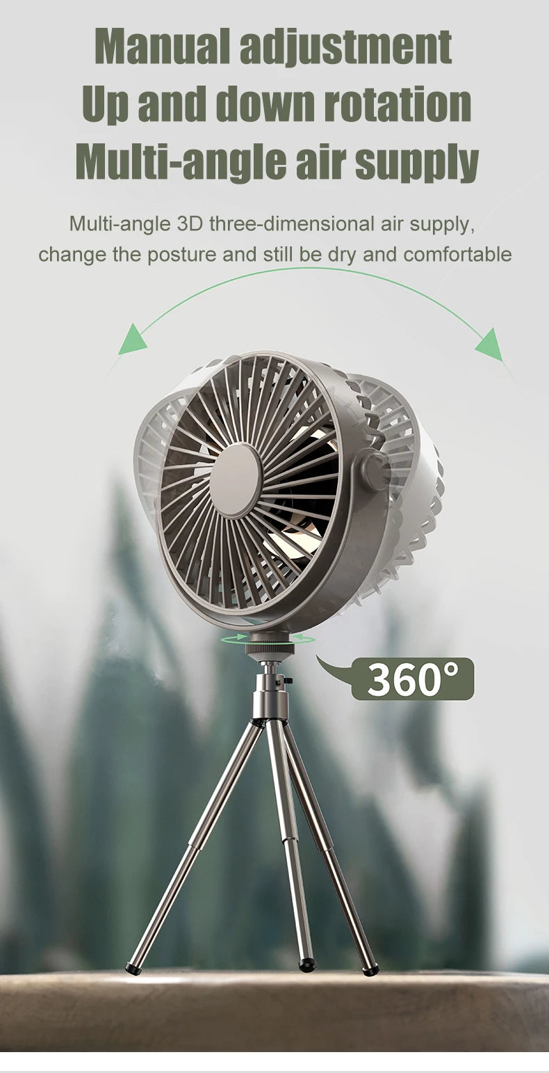 Tripod Stand Desk Air Cooling Blower Rotation Camping Ceiling Fan With Night Light Outdoor USB Chargeable Conditioning Cooler